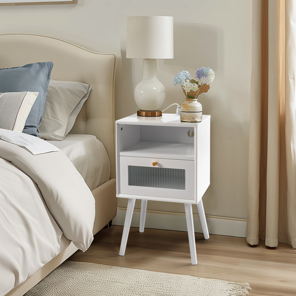 Wood Nightstand End Side Table with 1 Drawer for Living Room, Bedroom