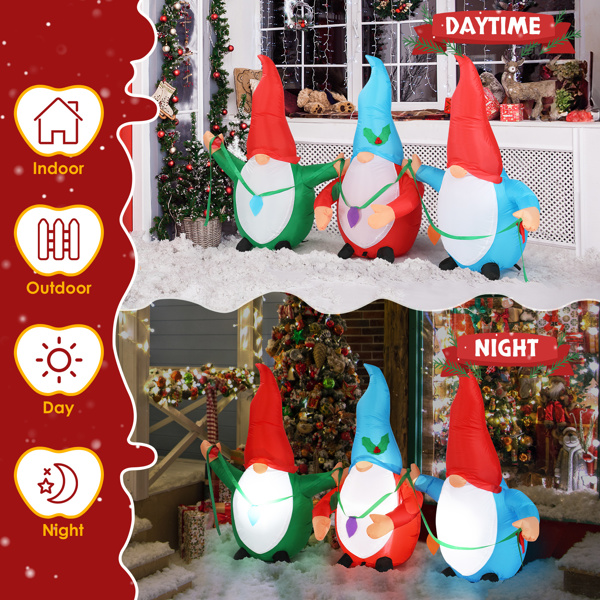 6.6 FT Lighted Christmas Inflatable Decoration, Inflatable Three Christmas Gnomes Elves, Funny Blow Up Yard Decorations with Built-in LED Lights for Holiday Party Front Yard Lawn Garden Decor