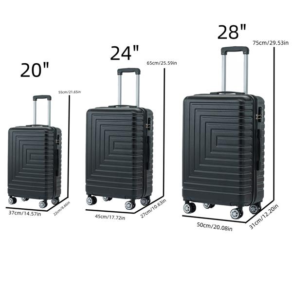 Luggage Set ABS Material Travel Suitcase Set With Spinner Wheels for Men Women, 20''/24''/28''