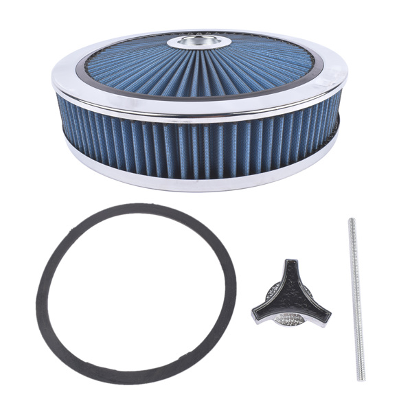 14" x 3" Round Blue Air Cleaner Kit Super Flow Washable with Chrome Lid for Chevrolet