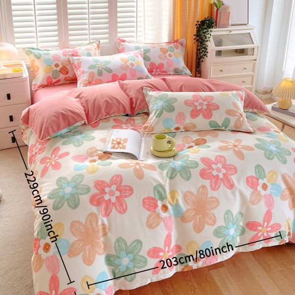 3 Piece Spring Pink Floral Duvet Cover Set for Women Adults Home Bedroom Pink Flowers Bedding Set With 2 Pillowcases Full Size