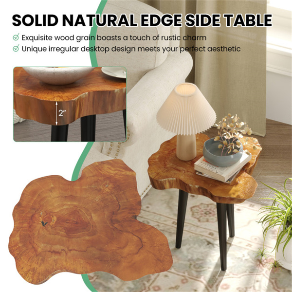 Brown Irregular Solid Teak Wood End Table