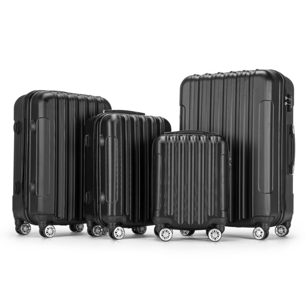 4 Piece Luggage Sets, 16/20/24/28" ABS Durable Suitcase Sets Double Wheels TSA Lock, Black