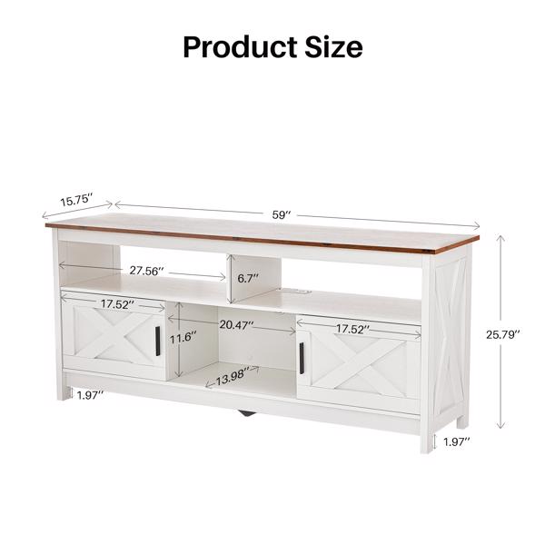 Fernsehkommode, TV Schrank für 65 Zoll, TV Sideboard mit Steckdosen, TV Board mit Ablageschränken & offenem Regal, Landhausstil Fernsehtisch für Wohnzimmer,150x40x65 cm (Braun)