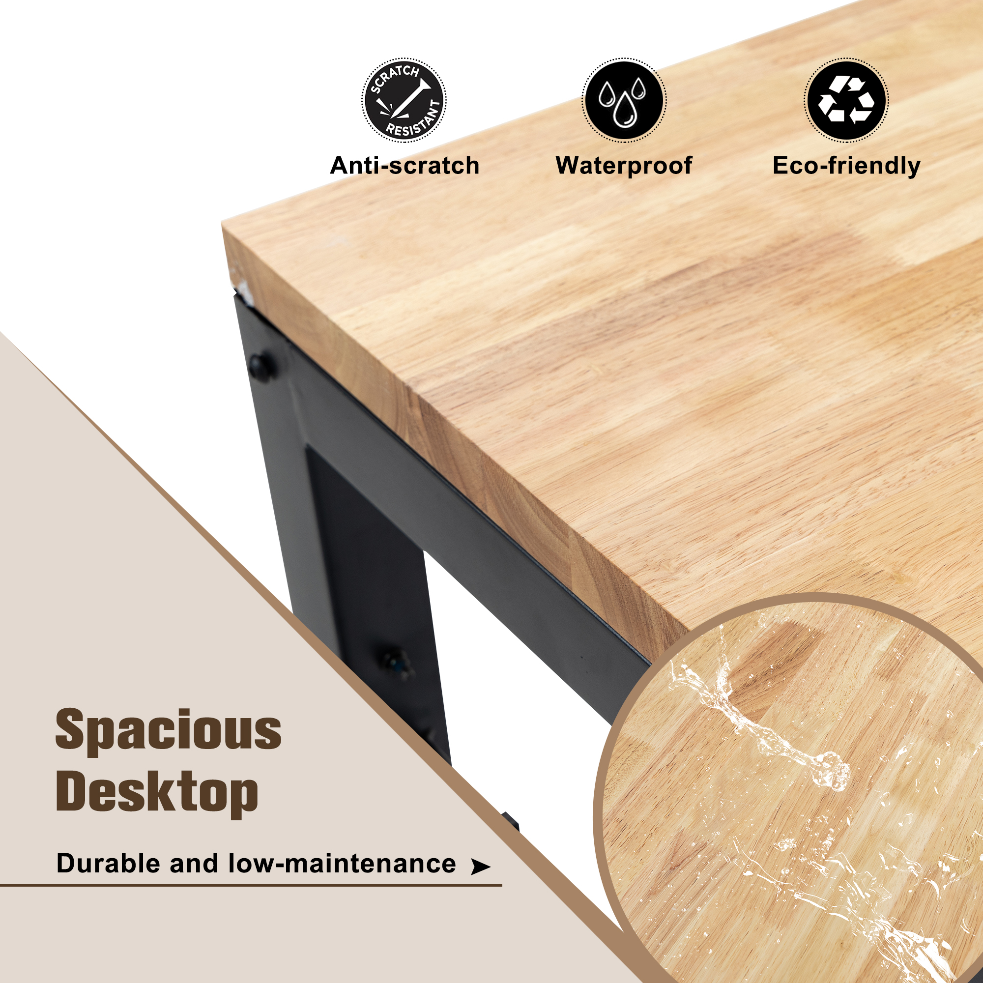 60″ Adjustable Height Workbench, Rubber Wood Top Heavy duty Workstation with Power Outlets view 5