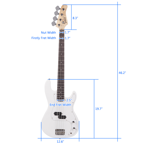 Glarry GP Electric Bass Guitar Cord Wrench Tool White