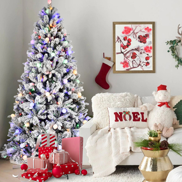 7.5FT PE/PVC/Pine Mixed Christmas Tree with Colorful + Warm Light 10-Function LED, Memory Wire & Easy Power Technology 