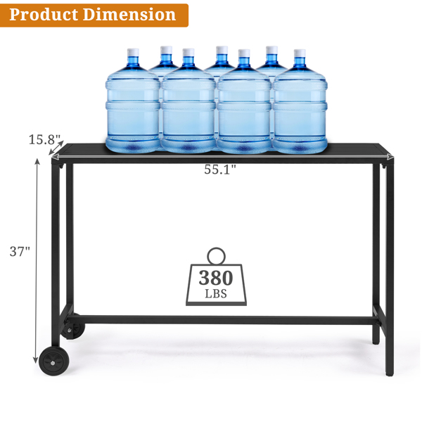 55" Outdoor Bar Table with Wheels, Rectangle Narrow Counter Height Table, Ideal Bar Height Table for Balcony Patio Garden Yard Poolside, Black