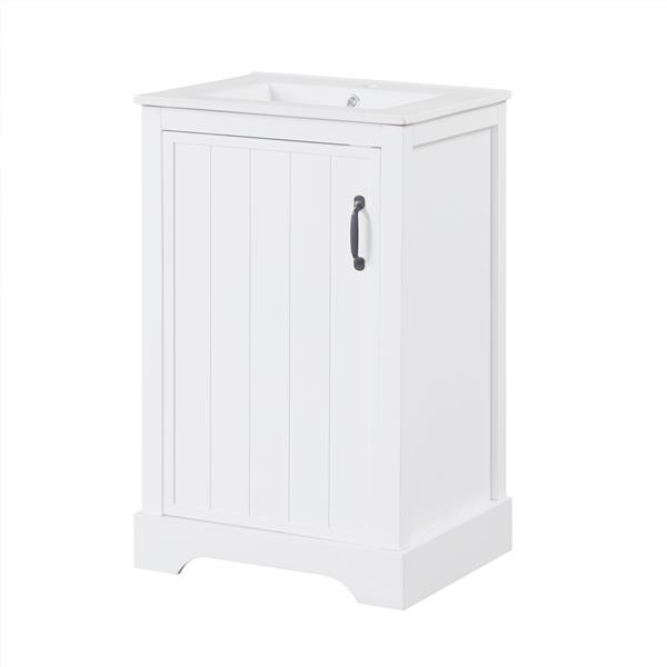 20" Bathroom Vanity with Sink, Bathroom Cabinet with Soft Closing Door, Storage Rack and Adjustable Shelve, White