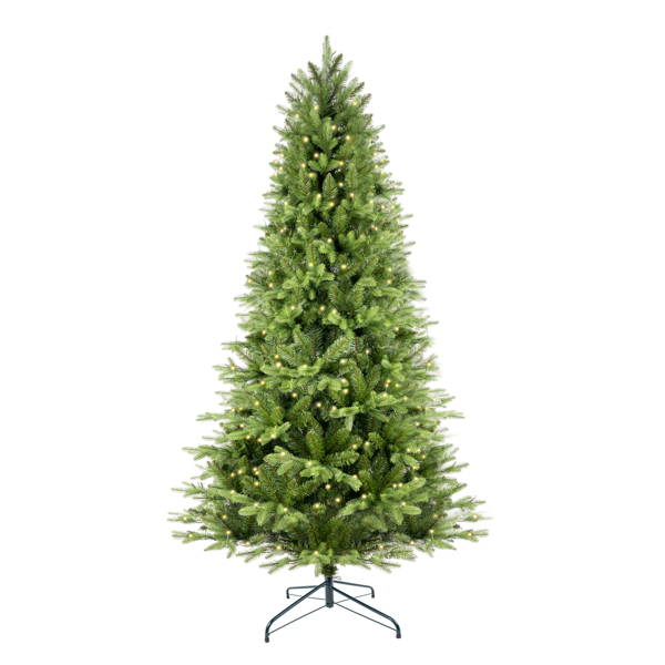 7.5ft Artificial Christmas Tree Prelit PE&PVC With Metal Stand,550 Multi-Colour LED Lights,2286 Branch Tips Green Everett Balsam Tree Easy Assembly For Indoor,Home 50 x 50 x 90 inches 