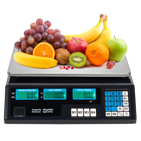 【Old code:17568532】ACS-30 40kg/5g Digital Price Computing Scale for Vegetable UK Plug Silver & Black