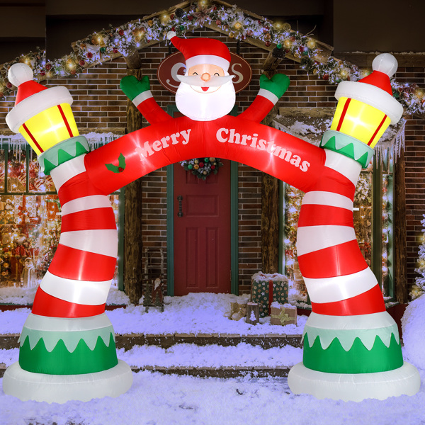 8.9 FT Lighted Christmas Inflatable Archway, Inflatable Santa Claus Christmas Arch, Blow Up Yard Decorations with Built-in LED Lights for Holiday Party Front Yard Lawn Garden Decor