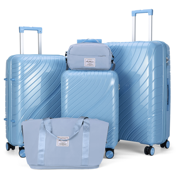 FCH five-piece suitcase 20-24-28 inch trolley case + handbag two-piece suitcase PP trolley case 20in 24in 28in PP material iron trolley full color sky blue