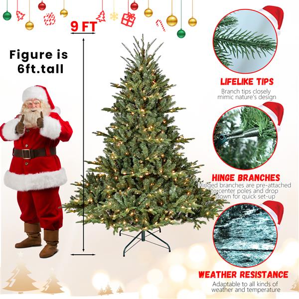 8FT Christmas Tree Simulate Nature Advanced Materials Premium Hinged Spruce Artificial Douglas Firs Tree, Christmas Holiday Party Atmosphere Decoration New Year Celebration PE + PVC Xmas Tree