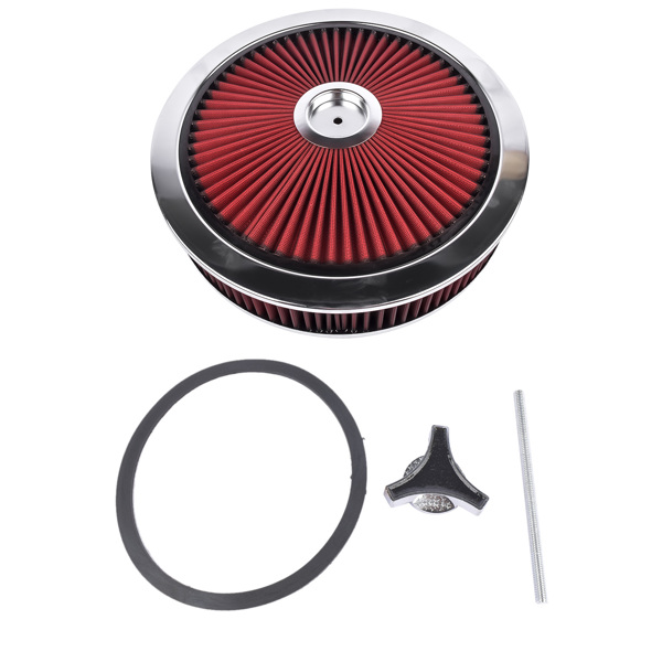 14" x 3" Aluminum Round Red Thru Air Cleaner Drop Base with Chrome Lid for Chevrolet SBC BBC