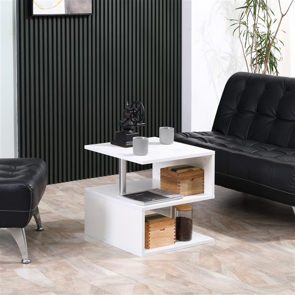 Coffee Tables for Living Room Modern Black Coffee Table with S-Shaped 3 Tiers Open Storage Shelf Matte Center Sofa Tea Table  for Home Office Furniture white 19.70" Tall