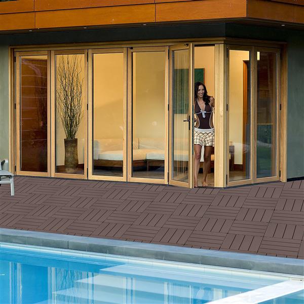 Plastic Interlocking Deck Tiles, 11.8"x11.8"(Pack of 44), Patio Flooring Outdoor Waterproof All Weather Use for Garden Poolside Front/Back Yard, Light Coffee Color