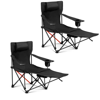 2 Pack 2-in-1 Camping Chair Reclining, Lightweight Folding Camping Chair with Adjustable Backrest & Removable Footrest, Camping Lounge Chair with Headrest, Cup Holder, Storage Bag, for Beach Lawn Conc