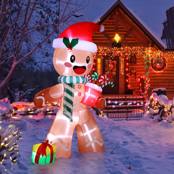 7.9 FT Lighted Christmas Inflatable Decoration, Inflatable Gingerbread Man Outdoor Decoration, Funny Blow Up Yard Decorations with Built-in LED Lights for Holiday Party Front Yard Lawn Garden Decor