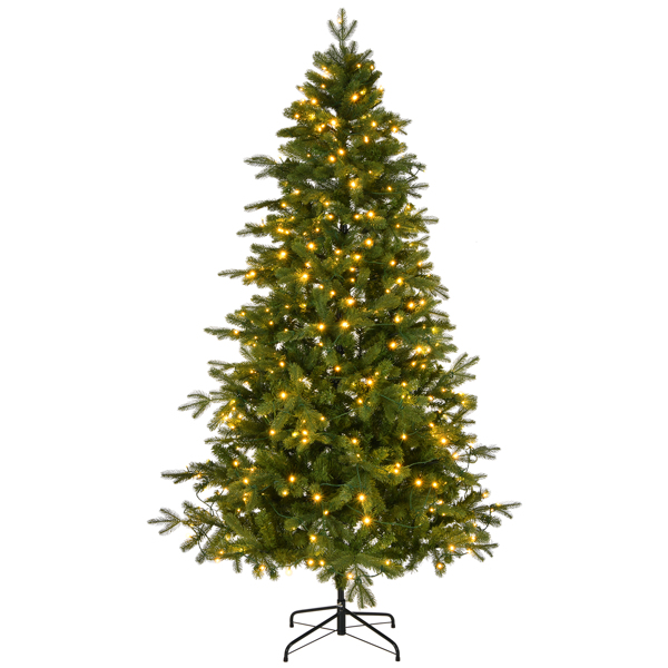 7 FT Pre-lit Artificial Christmas Tree, Holiday Xmas Tree with 400 Warm White Lights, 950 Branch Tips and Study Metal Base, for Holiday Party Store Office Home, Green