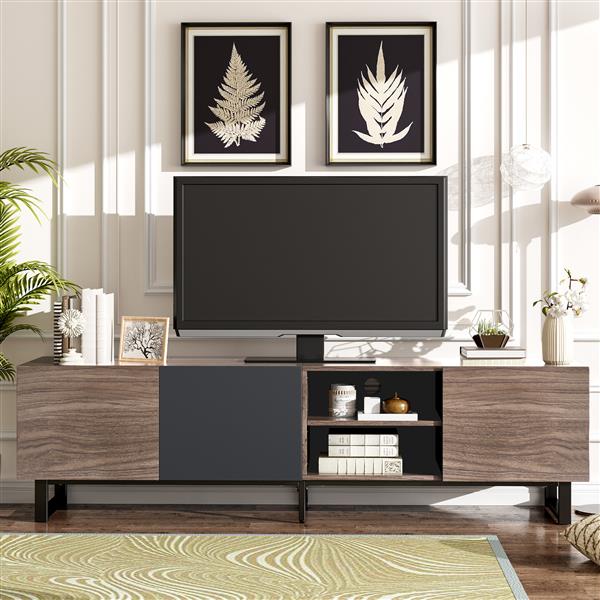 Modern TV with 3 Cabinets& Open Shelves, Color-matching Media Console Table for TVs up to 80'', Entertainment Center with Drop Down Door for Living Room, Bedroom, Home Theatre