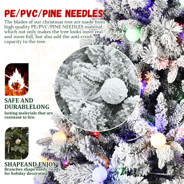 8FT PE/PVC/Pine Mixed Christmas Tree with Colorful + Warm Light 10-Function LED, Memory Wire & Easy Power Technology 