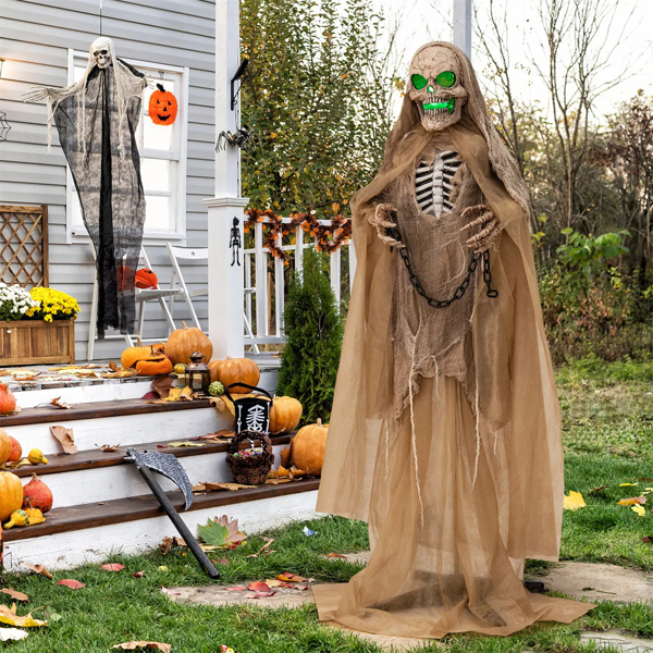 Decorate an outdoor skeleton for Halloween