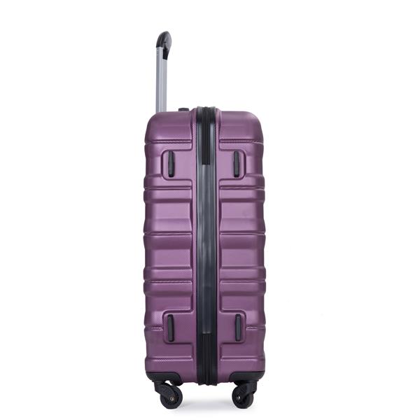 Expandable 3 Piece Luggage Sets PC Lightweight & Durable Suitcase with Two Hooks, Spinner Wheels, TSA Lock, (21/25/29) Dark Purple