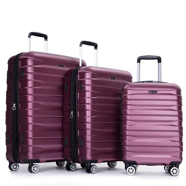 3 Piece Luggage Sets PC Lightweight & Durable Expandable Suitcase with Two Hooks, Double Spinner Wheels, TSA Lock, (21/25/29) Wine Red