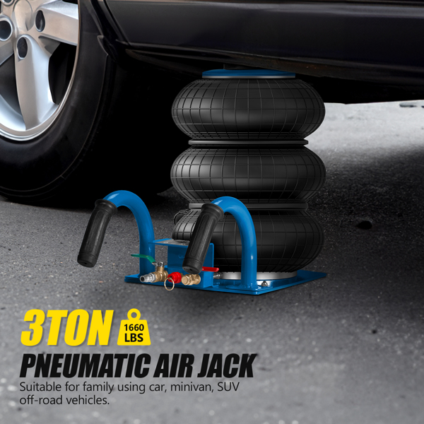 Air Jack, 3 Ton/6600 lbs Triple Bag Air Jack, Air Bag Jack Lift Up to 15.75 Inch, 3-5S Fast Lifting Air Bag Jack for Cars 