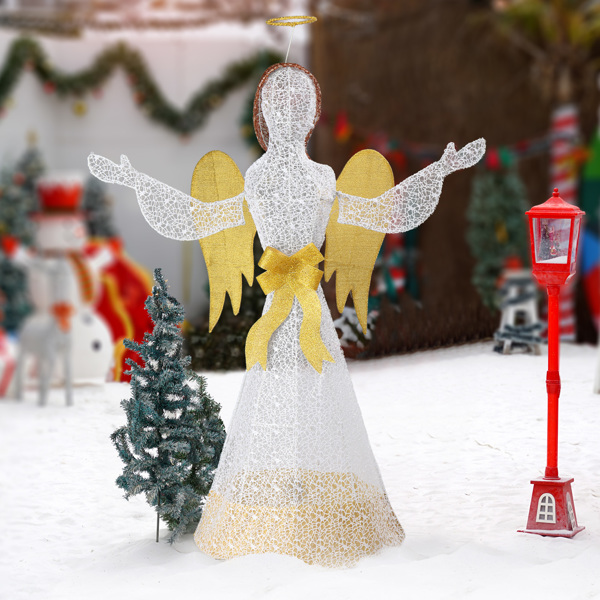 4.5FT Lighted Christmas Angel Outdoor Decoration, Weather Proof Angel with Wings Christmas Ornament Home Decor Pre-lit 200 LED White Lights with Stakes