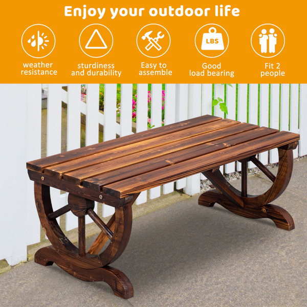 2-Person Rustic Garden Bench, Outdoor Wagon Wheel Porch Bench for Backyard Patio Garden, Brown