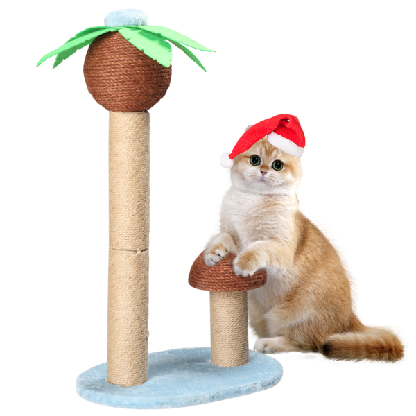 27.5in Coconut Palm Tree Cat Scratching Post, Cute Cat Scratcher with Natural Sisal Posts & Dangling Balls for Indoor Cats