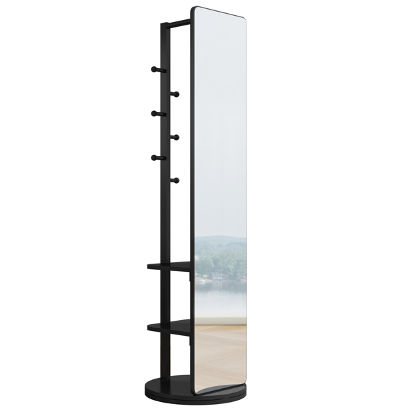 Full-length mirror solid wood + rubber wood + glass, 65.7*17.7in(mirror width:13.7in) Large mirror for viewing the whole body, easy to dress and tidy up and place in the bedroom/living room (Black) 