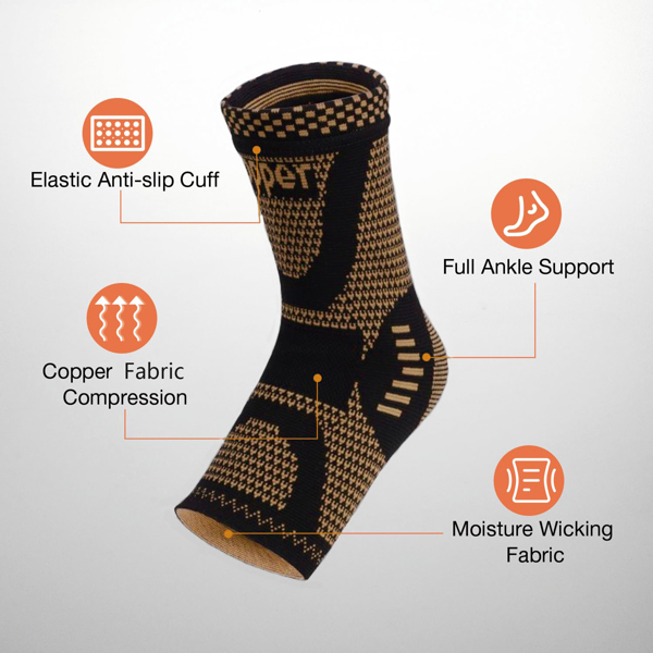 COPPER Ankle Brace Socks for Sprained Ankle Compression Sleeve - Plantar Fasciitis Relief Brace, Foot Support for Women & Men - Tendonitis & Arthritis Foot Sleeve, Stabilizing Ankle Wrap