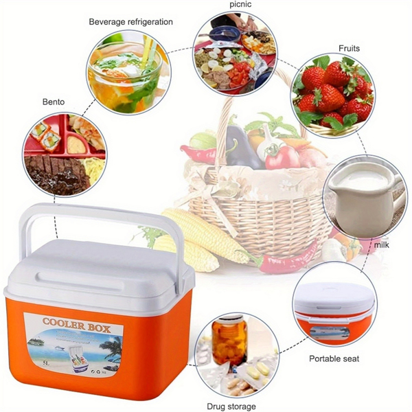 1L+5L+13L+27L+45L picnic insulated box, fresh-keeping box, outdoor picnic, barbecue, camping portable insulated box, orange fresh-keeping box