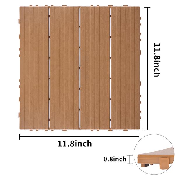 Plastic Interlocking Deck Tiles, 11.8"x11.8"(Pack of 44), Patio Flooring Outdoor Waterproof All Weather Use for Garden Poolside Front/Back Yard, Burlywood