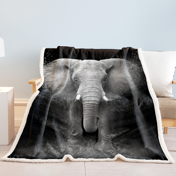 3D Elephant Printed Sherpa Fleece Blanket for Couch Sofa Bed Soft Cozy Fuzzy Black Galaxy Elephant Gifts for Women Adults 150X200cm