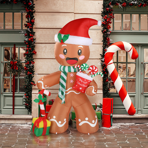 7.9 FT Lighted Christmas Inflatable Decoration, Inflatable Gingerbread Man Outdoor Decoration, Funny Blow Up Yard Decorations with Built-in LED Lights for Holiday Party Front Yard Lawn Garden Decor