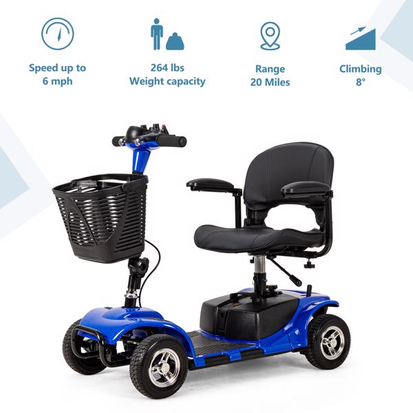 4 Wheel Mobility Scooter for Seniors, Electric Power Wheelchair with Lights and Long Range Battery