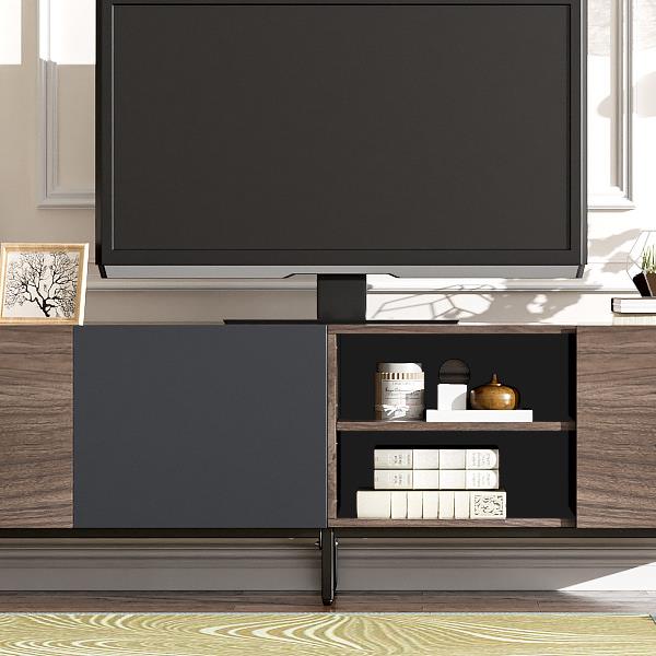 Modern TV with 3 Cabinets& Open Shelves, Color-matching Media Console Table for TVs up to 80'', Entertainment Center with Drop Down Door for Living Room, Bedroom, Home Theatre