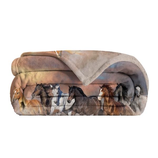 3D Horse Printed Flannel Throw Blanket for Girls Women Running Horse Throw Blanket Fleece Blankets with Horses on Them Flannel Blanket Cool Horse Soft Plush Blanket for Couch Sofa Bed 130X150cm