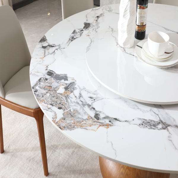 Modern Marble Dining Table, 59" Round Sintered Stone Table for Dining Room, Kitchen, Dinette, Compact Space With Lazy Susan(Table Only) -LTL Item