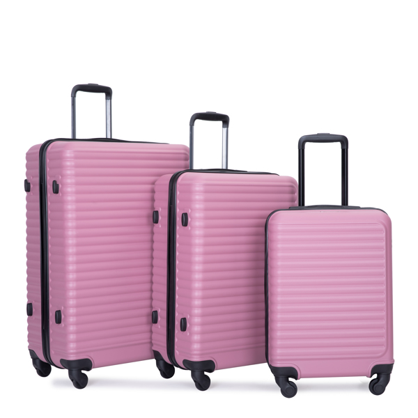 3 Piece Luggage Sets ABS Lightweight Suitcase with Two Hooks, Spinner Wheels, TSA Lock, (20/24/28) PINK