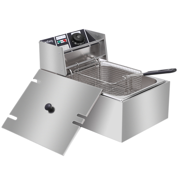 【Old Code：63547397】EH81 2500W MAX 110V 6.3QT/6L Stainless Steel Single Cylinder Electric Fryer US Plug