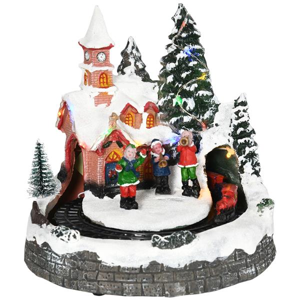 Animated Christmas Village Scene, Pre-Lit Musical Holiday Decoration with LED Lights, Rotating Train, 2 Musicians and 1 Commander