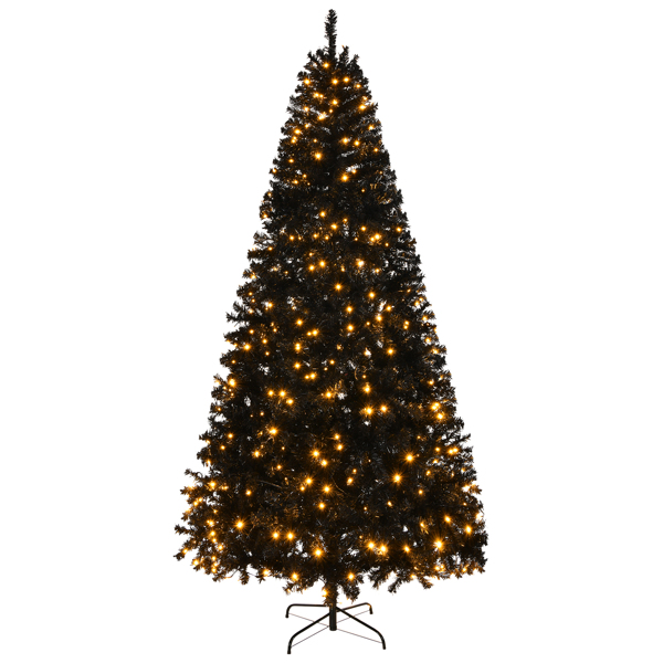 7 FT Pre-lit Artificial Christmas Tree, Hinged Xmas Pine Tree with 1250 Branch Tips, 400 Lights and Remote Control for Holiday Party Office Home, Black