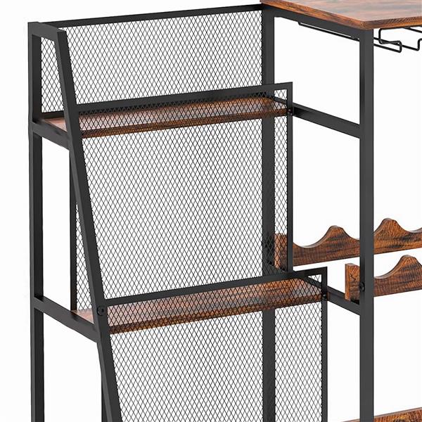 Versatile Liquor Stand for Home Bar, Wine Rack Freestanding Floor, Mini Bar Table for Liquor Whiskey Wine, 3-Tier Trapezoidal Liquor Bottle Display Shelf with Glass Holder and Fences