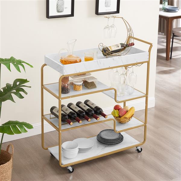 6-Tier Bar Cart, Slide Bar Serving Cart, Retro Style Wine Cart for Kitchen, Beverage Cart with Wine Rack and Glass Holder, Rolling Drink Trolley for Living Room, Dining Room