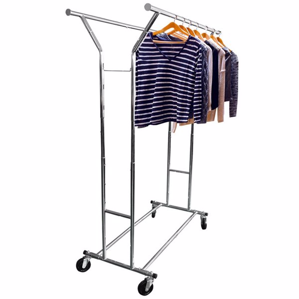 Portable Double-bar Steel Clothes Rack Silver